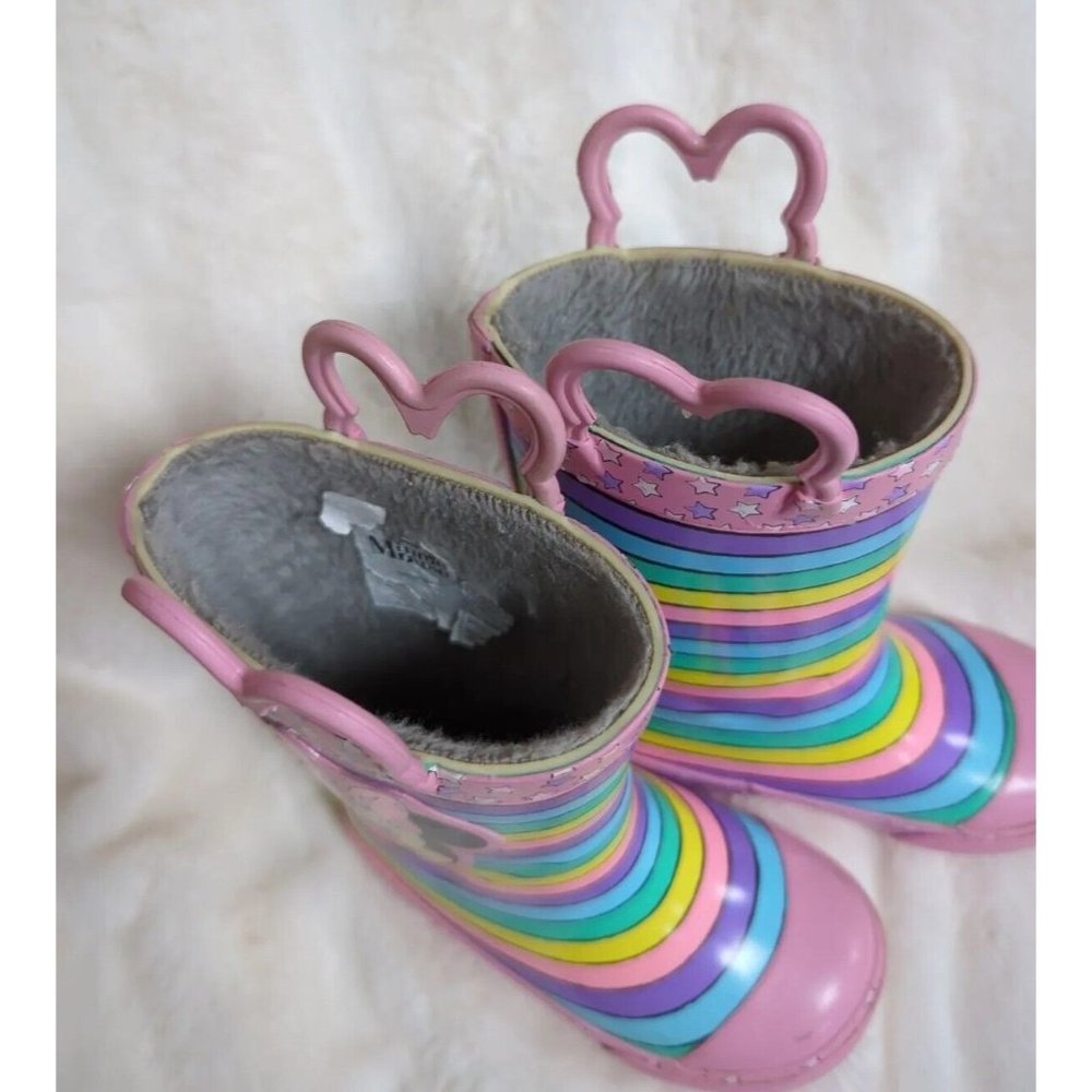 Western Chief Minnie Mouse Boots Girls Sz 7/8 fur‎ lined rain Pink - Picture 3 of 6